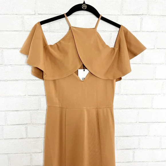 LPA x Revolve Camel Cold Shoulder Fit & Flare Dress Women's Size XS NWT - Picture 3 of 10